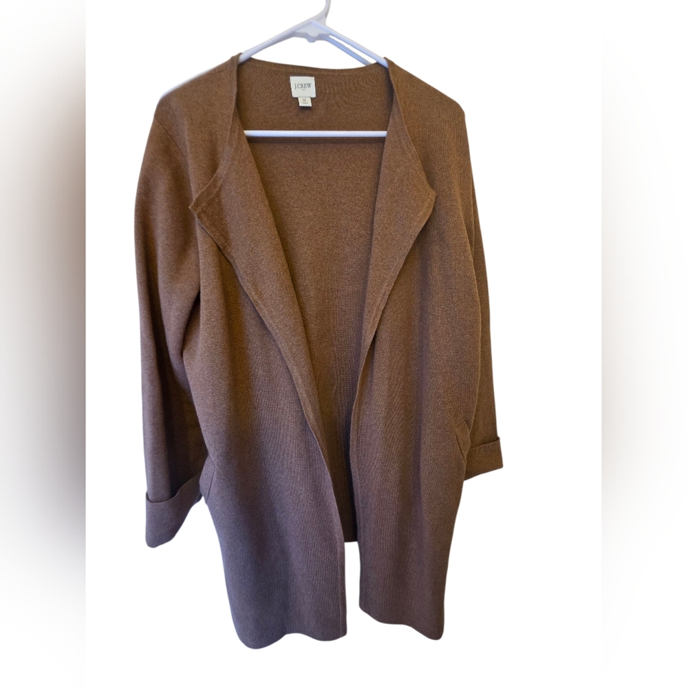 J. Crew Open Front Camel Cardigan Sweater Interior & Exterior Pockets Size M